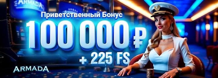 100000 руб + 225 FS приветственный бонус за регистрацию в казино Armada